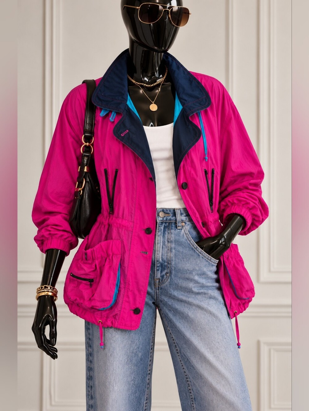Totally Rad 80's Windbreaker Fushia/Turqiouse/Navy
